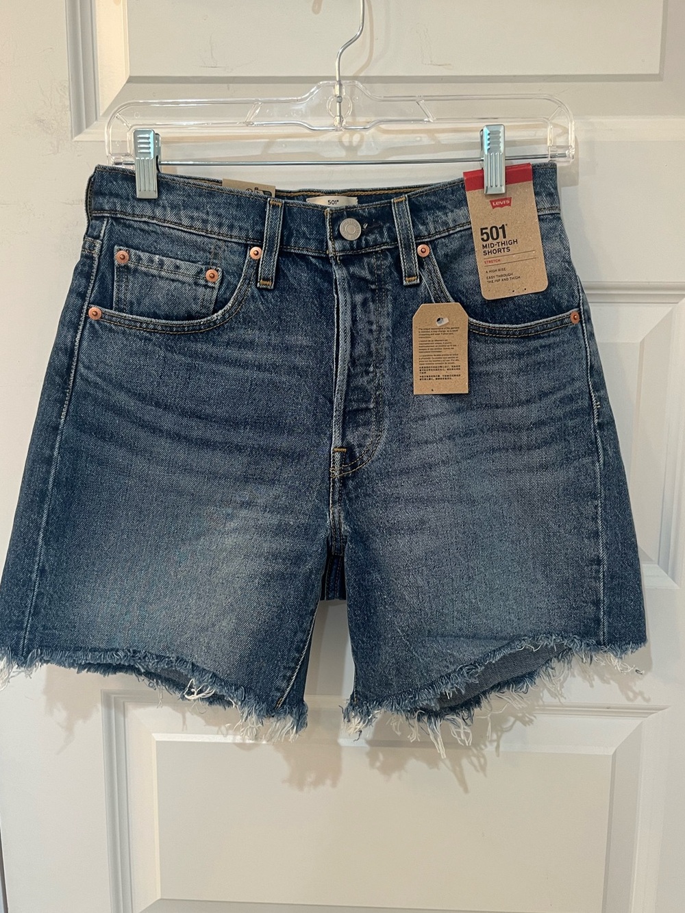 Levi's Women's Blue Medium Wash 501 Mid-Thigh High-Rise Denim Shorts Size 27 NWT